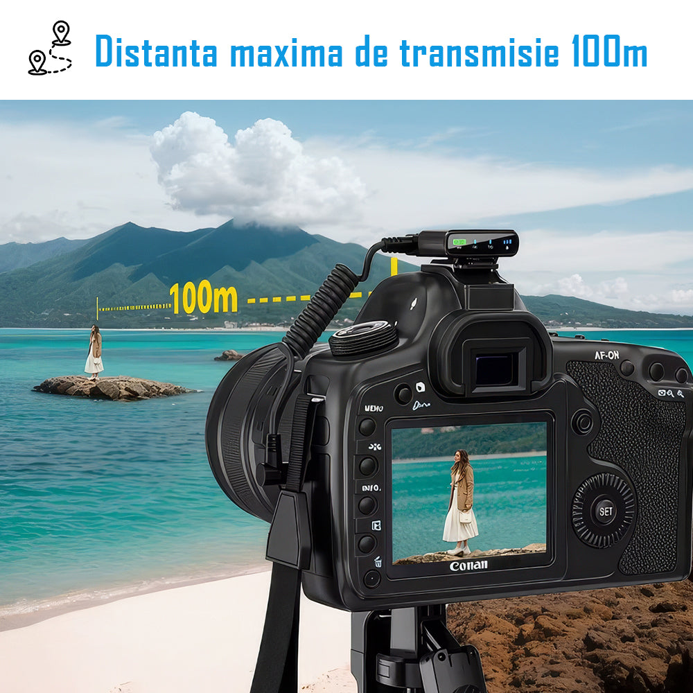 Set 2 microfoane lavaliera profesionale wireless, conectare 2.4G, 3 adaptoare separate type C, lightning si camera, Indicatori led, fara fir, prindere magnetica sau tip lant, plug & play