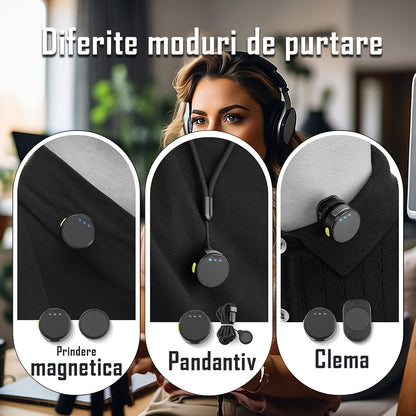 Set 2 microfoane lavaliera profesionale wireless, conectare 2.4G, 3 adaptoare separate type C, lightning si camera, Indicatori led, fara fir, prindere magnetica sau tip lant, plug & play